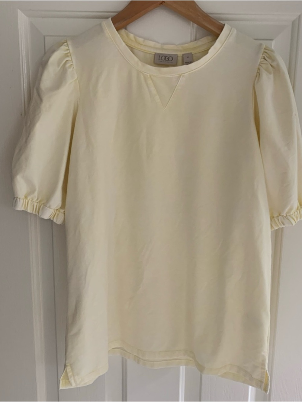 LOGO by Lori Goldstein Knit Top with Puff Sleeves butter yellow